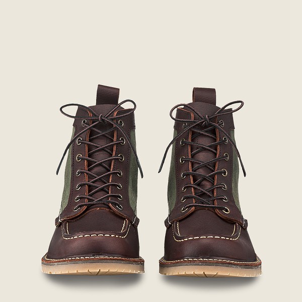 Mens Red Wing Weekender Canvas Moc - 6-inch Oil-slick Leather - Heritage Boots Dark Brown - XPF12405